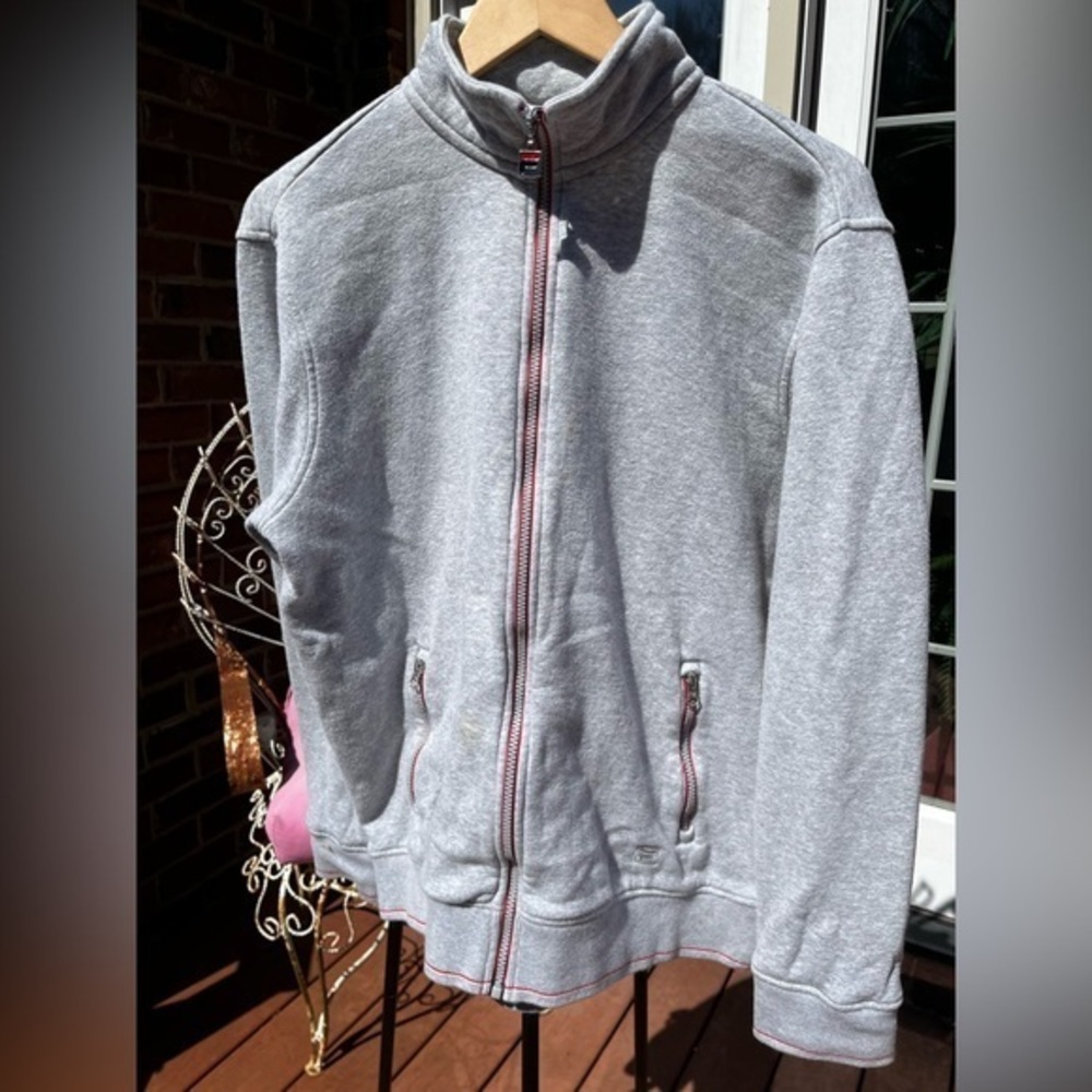 Gray Zip-Up sweatshirt with Red Accents M